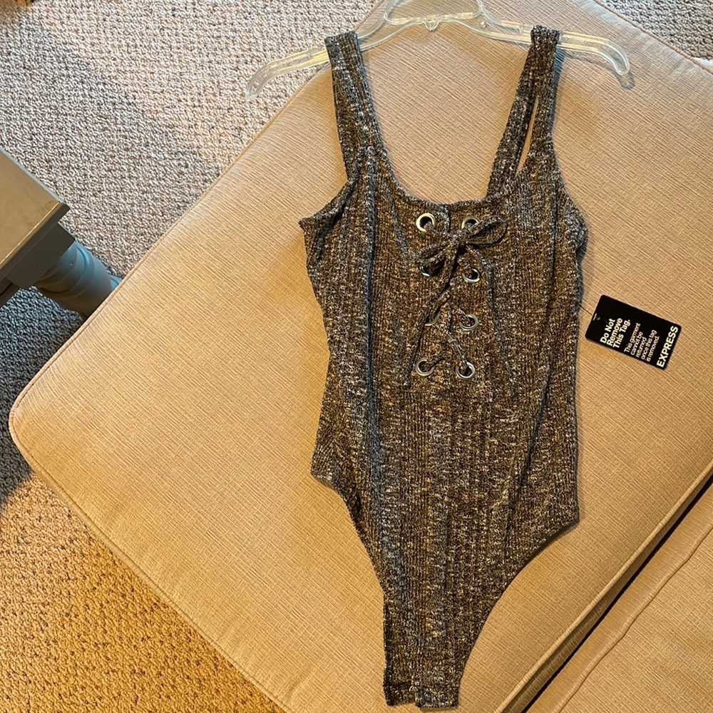 Express lace up grayish black body suit size medium